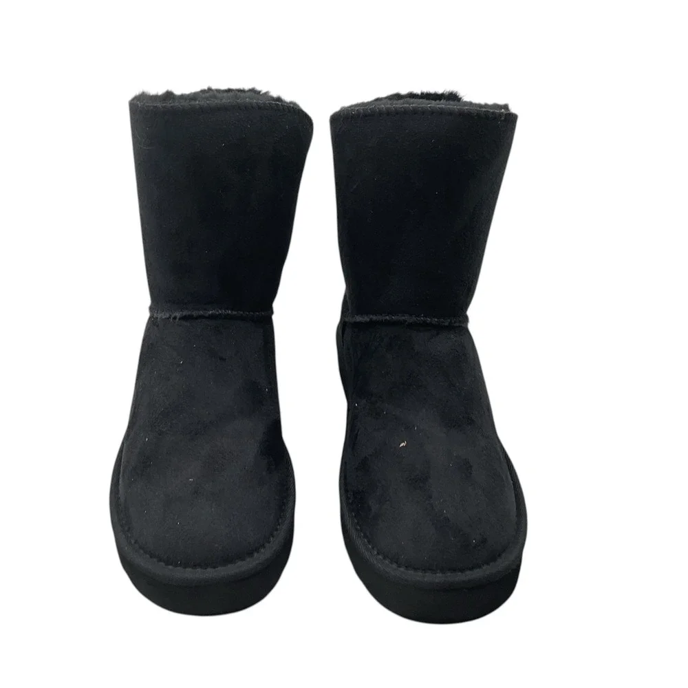 Style & Co Tessaa Black Faux Suede Faux Fur Lined Buckle Winter Boots Womens 7
